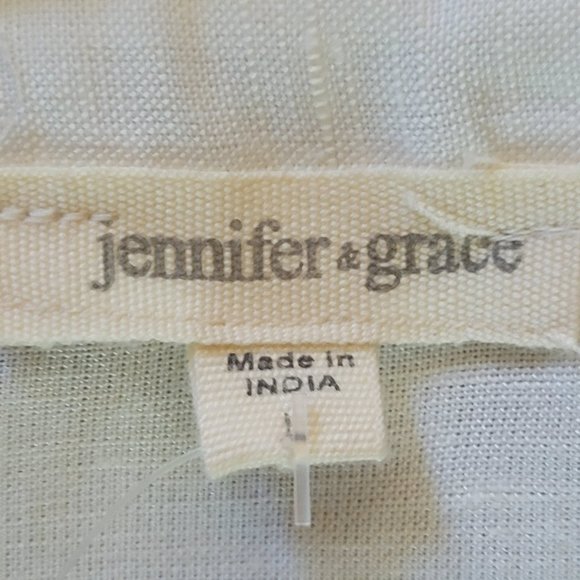 🌟  NWT JENNIFER & GRACE Linen Blouse Size L Ivory Summer Ruffles - Picture 6 of 8